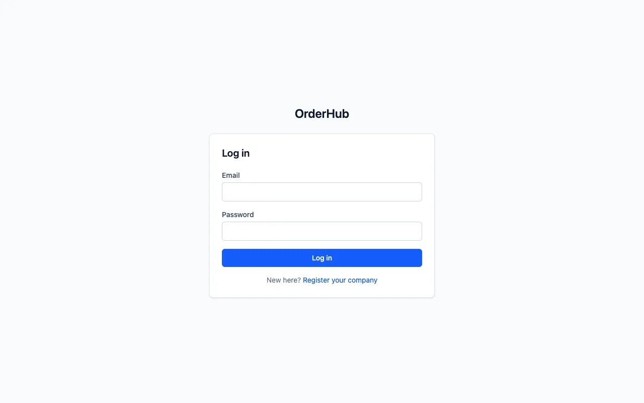 OrderHub Login screen